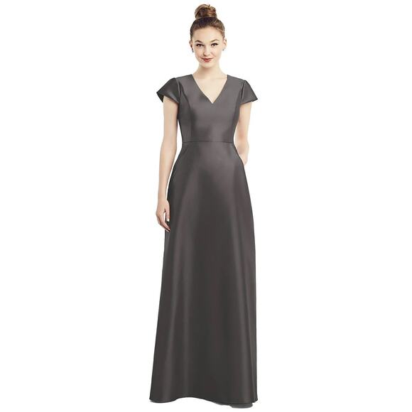 ALFRED SUNG Dresses & Skirts - Alfred Sung D779 caviar gray size four cap sleeve gown with pockets